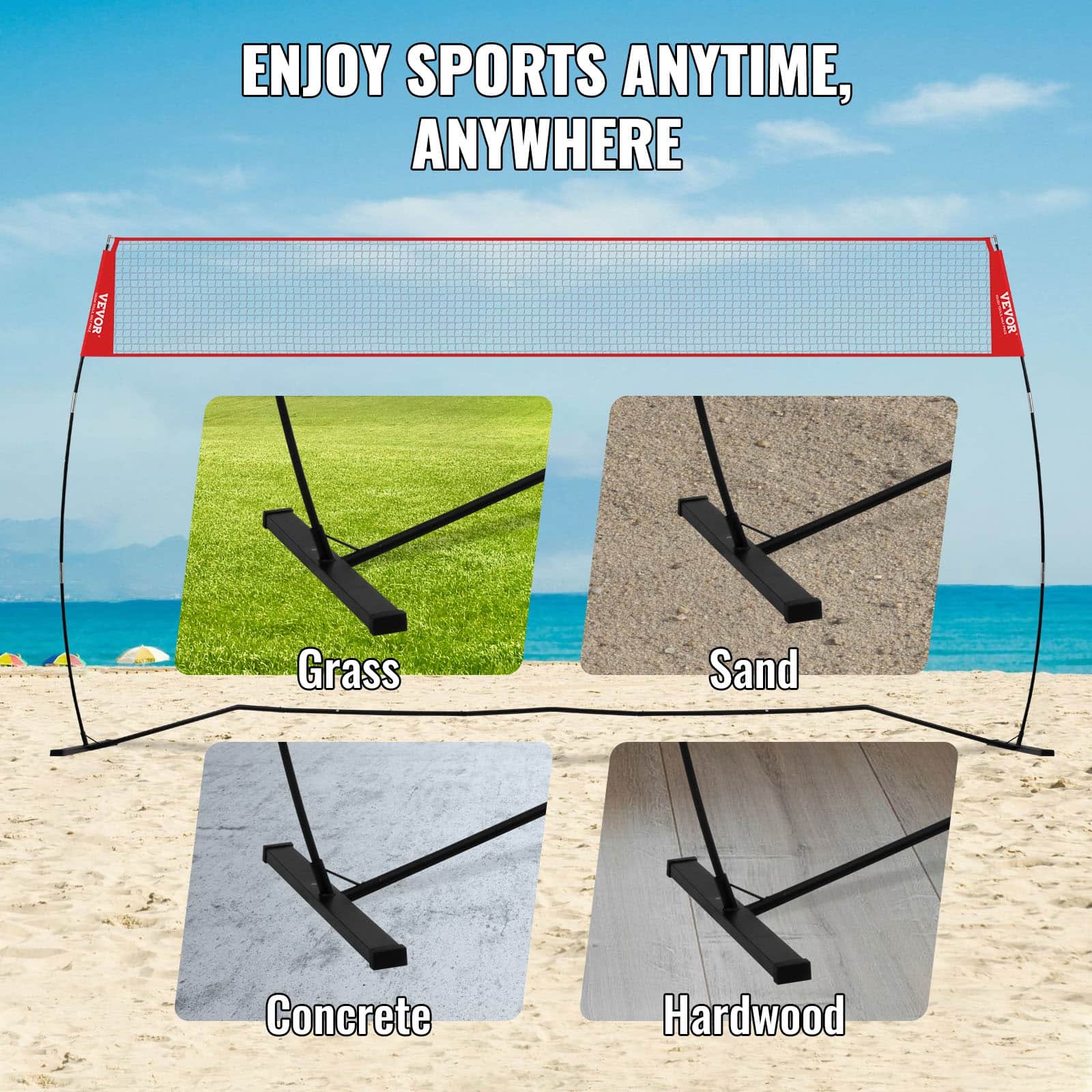 ZEALFEEL Volleyball Net, 20ft Volleyball Training Net Set Height Adjustable Portable Freestanding Practice Hitting Serving Drills Pop Carry Bag Backyard Outdoor