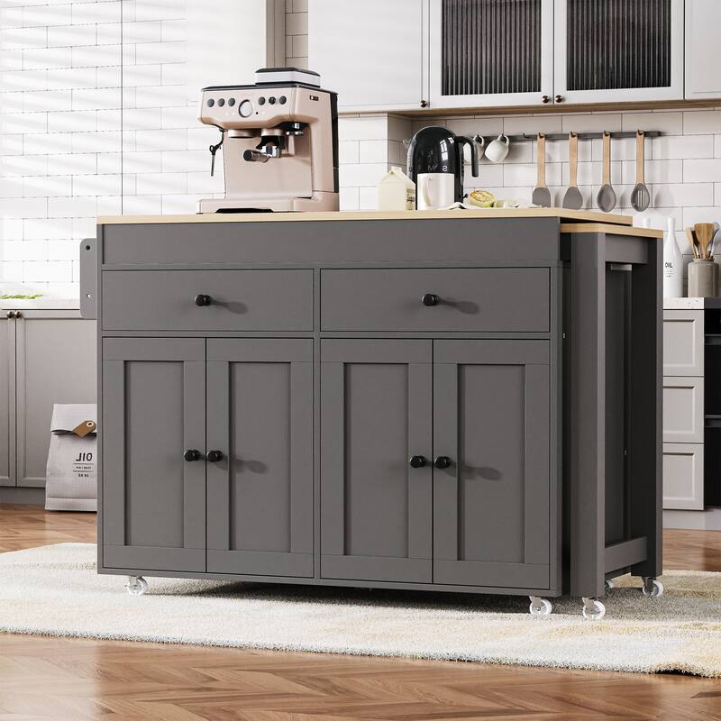 74.5 inch Kitchen Island with Extendable Dining Table - Grey