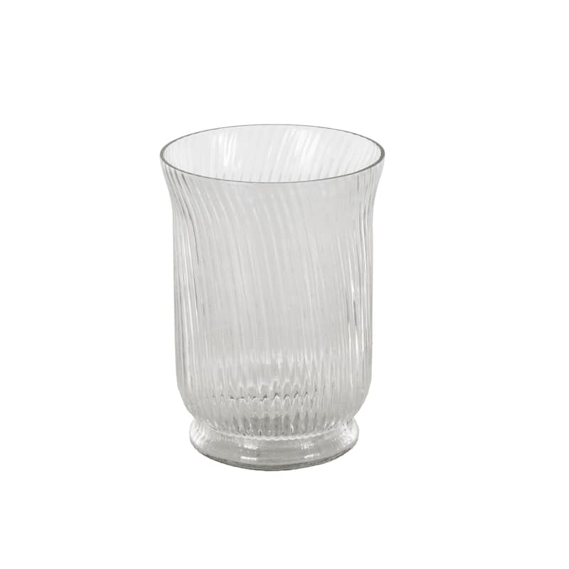 Glass Ribbed Fluted Candle Holder - Clear - Roche River Decor - 6"W x 6"L x 8"H