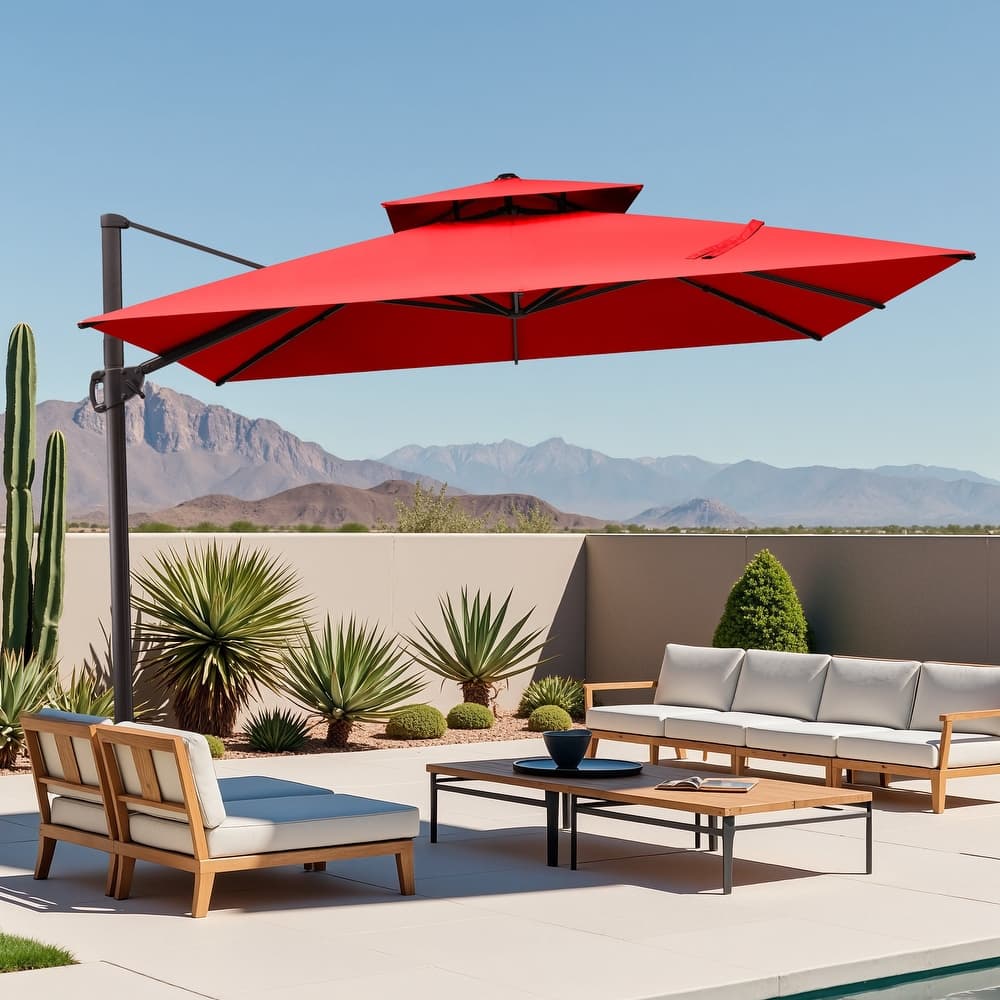 11 x 11 FT Outdoor Square Patio Cantilever Offset Umbrella with Crank and 360 Degrees Rotation