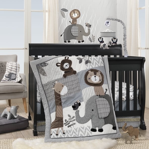 slide 2 of 8, Lambs & Ivy Urban Jungle Animals Gray/Brown/White Nursery 4-Piece Baby Crib Bedding Set