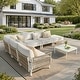preview thumbnail 1 of 28, Outdoor Patio Aluminum PE Rattan Free Combination Sectional Sofa Conversation Seating Set 6Seats - Beige