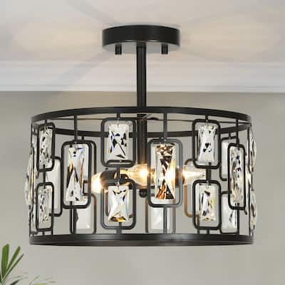 Dana Modern Black 3-Light Drum Chandelier Semi-flush Mount Ceiling Light - D13"* H12.5"