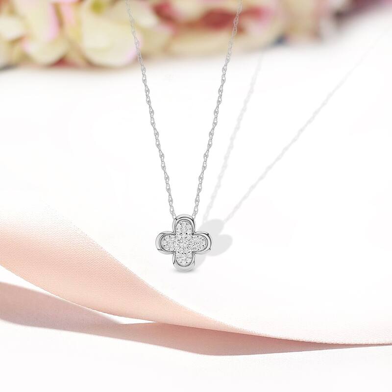 1/5ct TDW Diamond Clover Frame Pendant Necklace in 10k Gold for Women