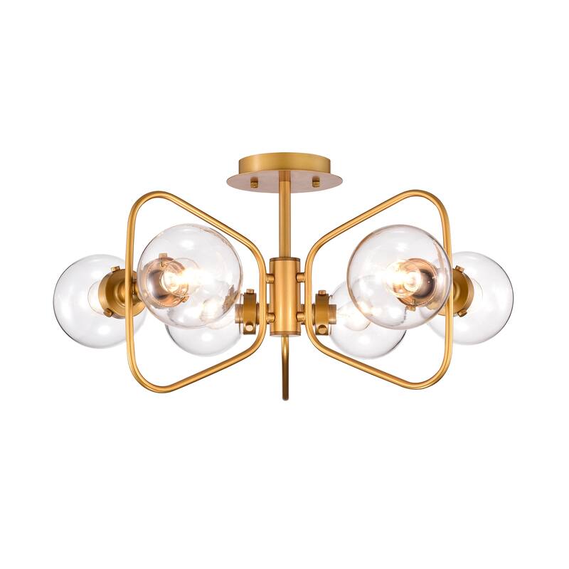 Jayda 6-Light Geometric Metal Frames Semi-Flush Mount with Glass Globe Shades - Matte Gold