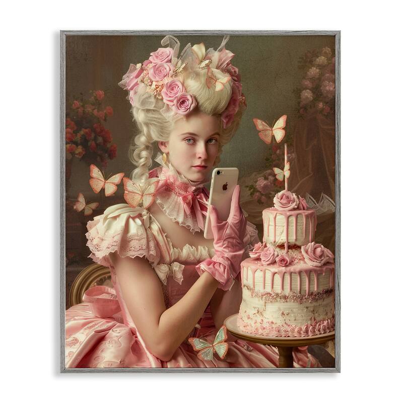 Stupell Vintage Lady with Cellphone Framed Giclee Art Design By Michael McKinney - 24 x 30 - Grey