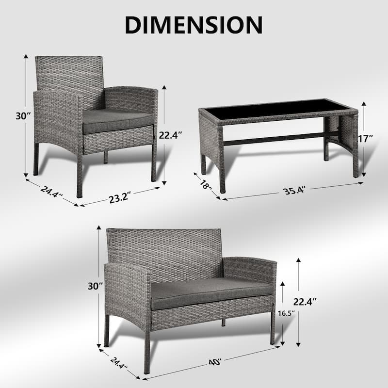 Outdoor Wicker Sectional Conversation Set (Set of 4) by Tappio - 40"W x 24.4"D x 30"H
