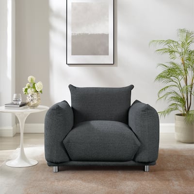 Black 40.5" Upholstered Accent Chair with Solid Wood Frame and Metal Legs