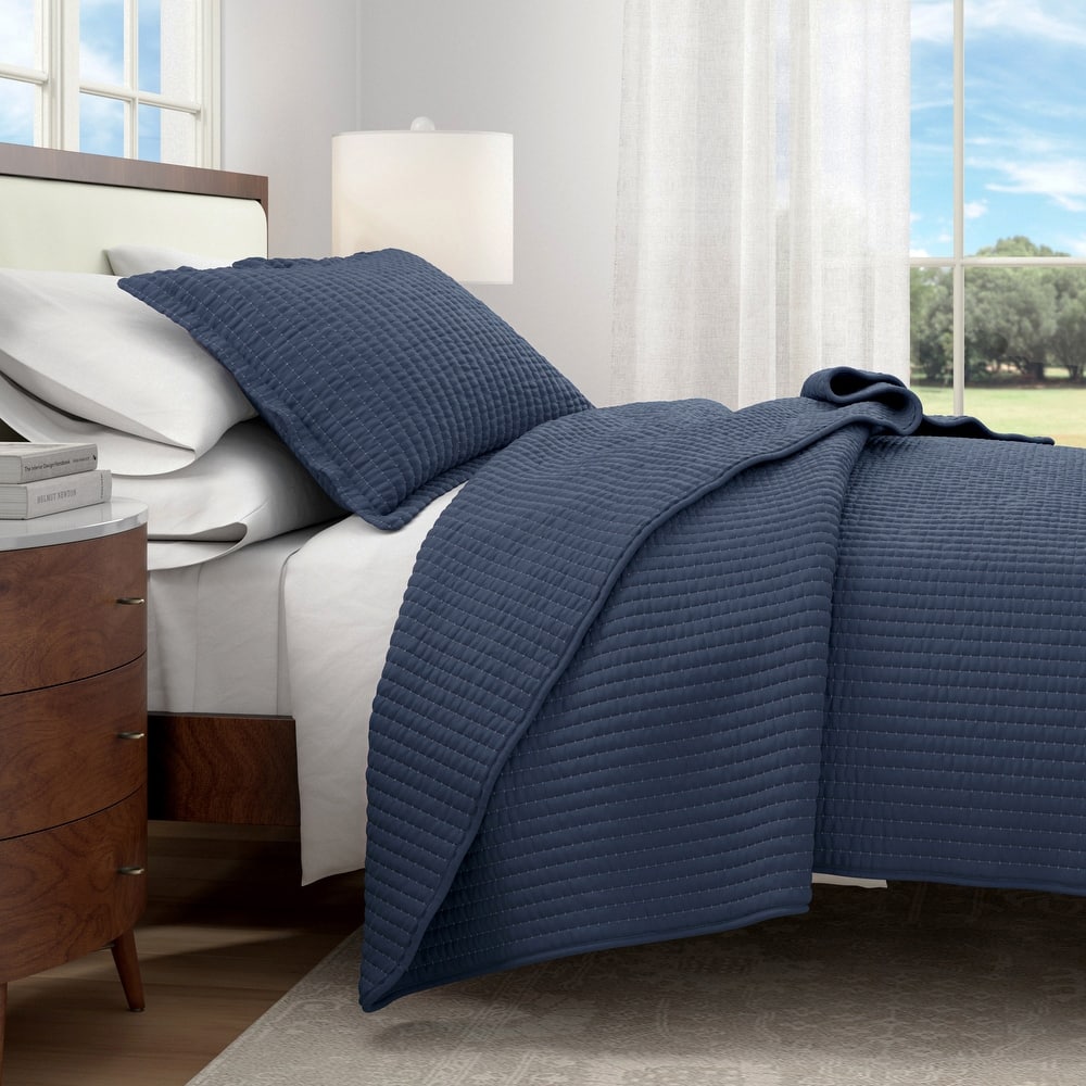 Linery & Co. Detailed Channel Stitch Microfiber Quilt Set With Shams.