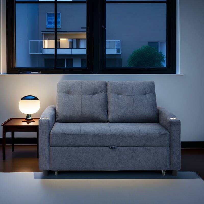 3 in 1 Convertible Gray Fabric Sleeper Sofa Bed with Multiple Features