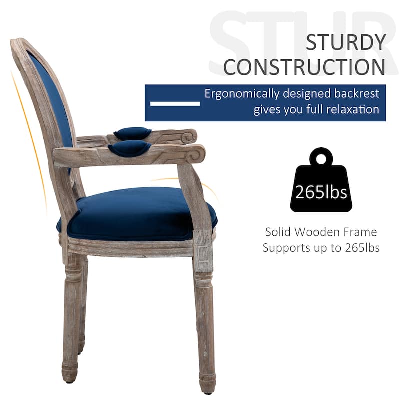 HOMCOM Vintage Dining Chair with Round Back, Thick Sponge Padded Seat and Section Armrest with Wood Frame - 21.75*37.75*22
