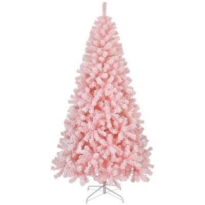 Artificial Snow-Flocked Christmas Tree with Thick Pine Branches and US Plug and Metal Stand