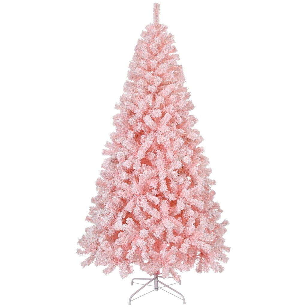 Artificial Snow-Flocked Christmas Tree with Thick Pine Branches and US Plug and Metal Stand