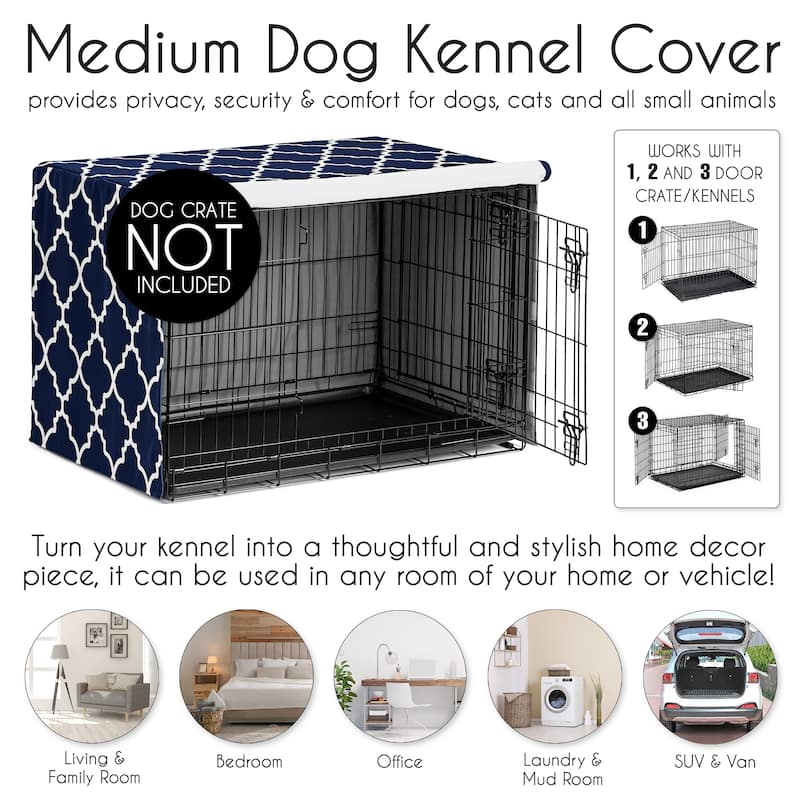 Sweet Jojo Designs Navy Blue and White Boy, Girl, Unisex/Gender Neutral Dog Crate Kennel Cover 36in. - for Trellis Collection