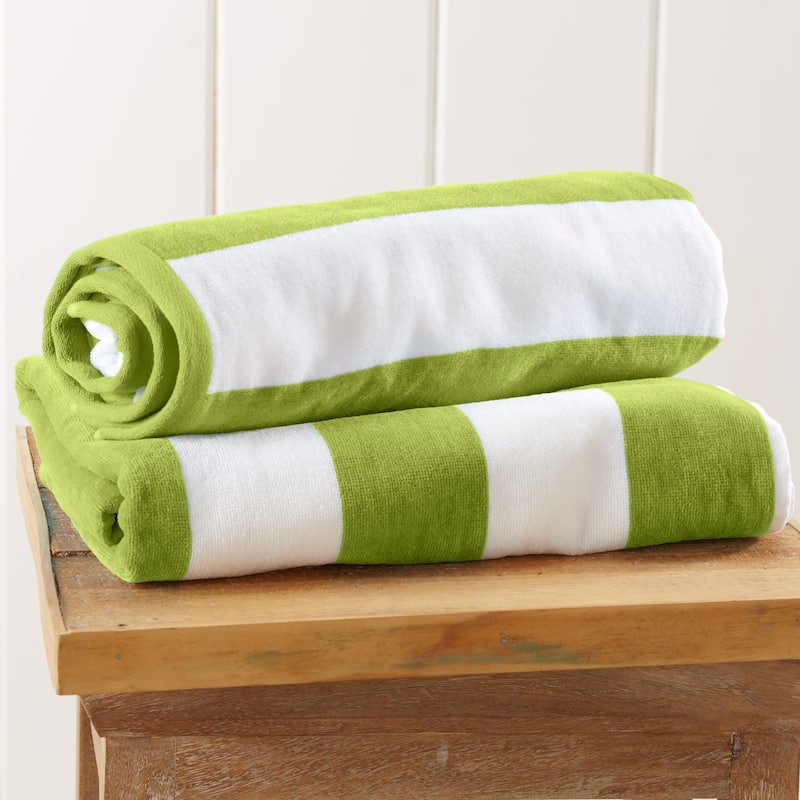 Cotton Cabana Stripe Beach Towel - 2-Pack - Green