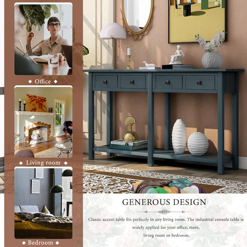 Antique Navy Entryway Console Table with Drawer and Shelf