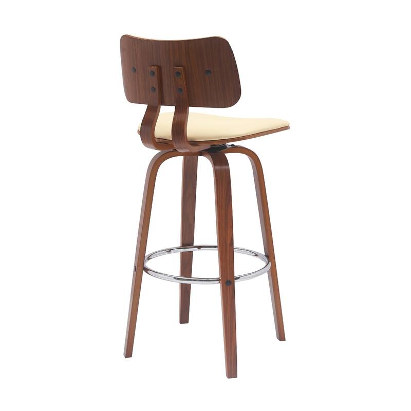 Faux Leather Armless Counter Height Bar Chair with Wood Frame, Swivel and Footrest