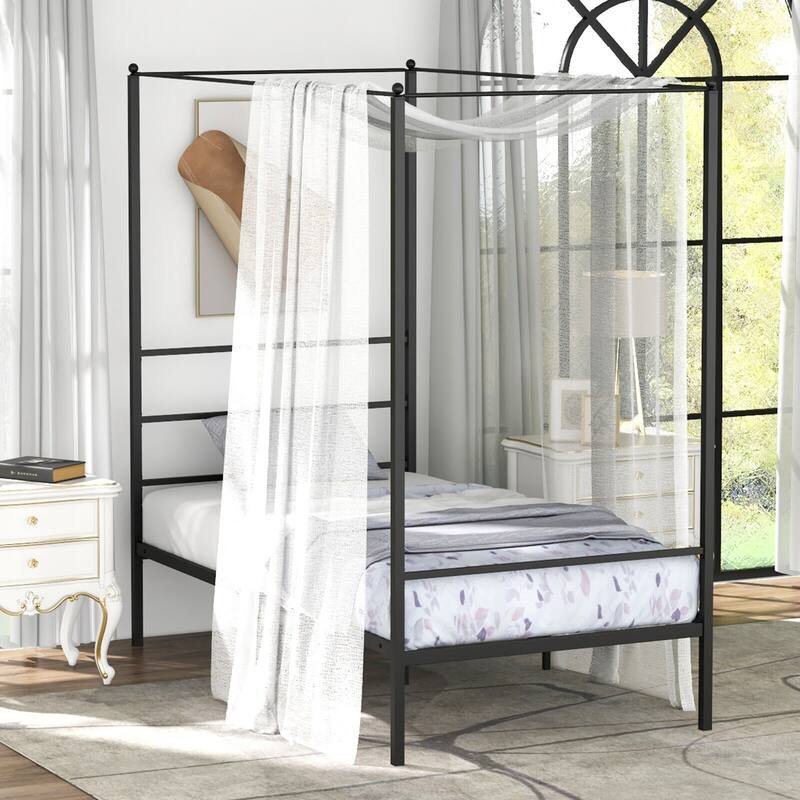 Gymax Twin/Full/Queen Metal Canopy Platform Bed Frame Mattress