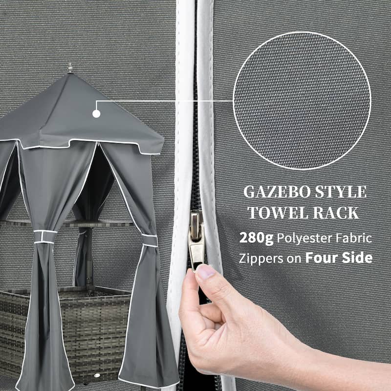 Outdoor Rolling PE Rattan Covered Poolside Towel Holder Rack