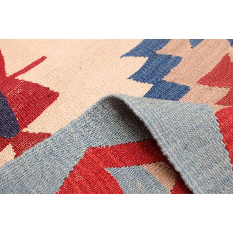 ECARPETGALLERY Flat-Weave Bold and Colorful Cream Wool Kilim - 3'8 x 5'7