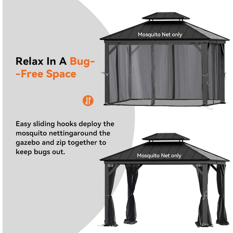 Outdoor Gazebo Mosquito Nettings with Double Zipper, Replacement for Patio, Garden, Grey (Mosquito Net Only)