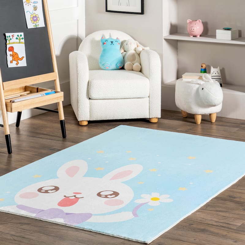 Nuloom Aloisia SpinClean Bunny Machine Washable Area Rug - 5' x 7' 6" - Blue - Rectangle