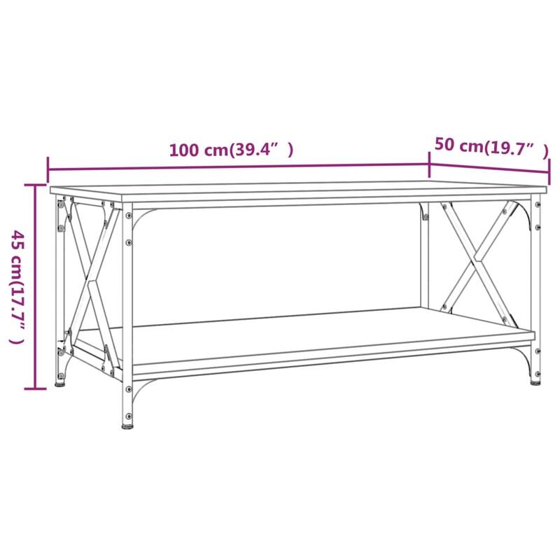 vidaXL Coffee Table Accent Side Table for Living Room Engineered Wood and Iron - 39.4" x 19.7" x 17.7" (L x W x H)
