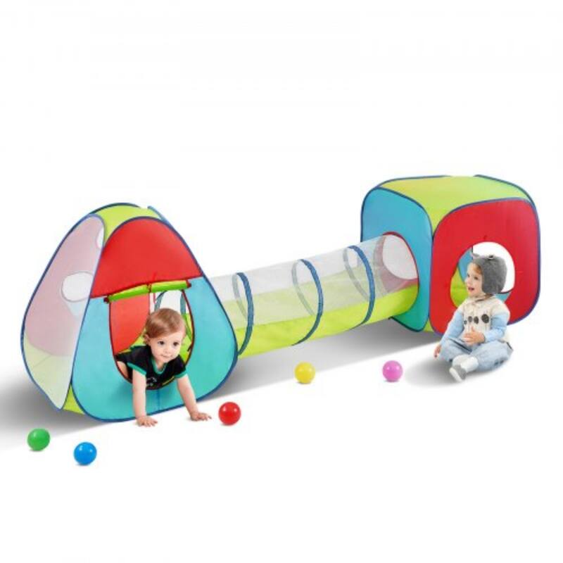 Multi Color Polyester Kids Play Tent Tunnel Set, 3 Piece Crawl and Climb Kit - 30.7” L x 30.7” W x 33.9'' H/