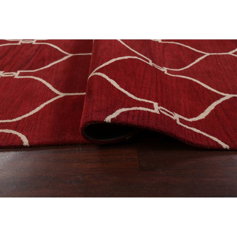 Red Trellis Oriental Contemporary Area Rug Hand-tufted Wool Carpet - 9'0" x 12'0"