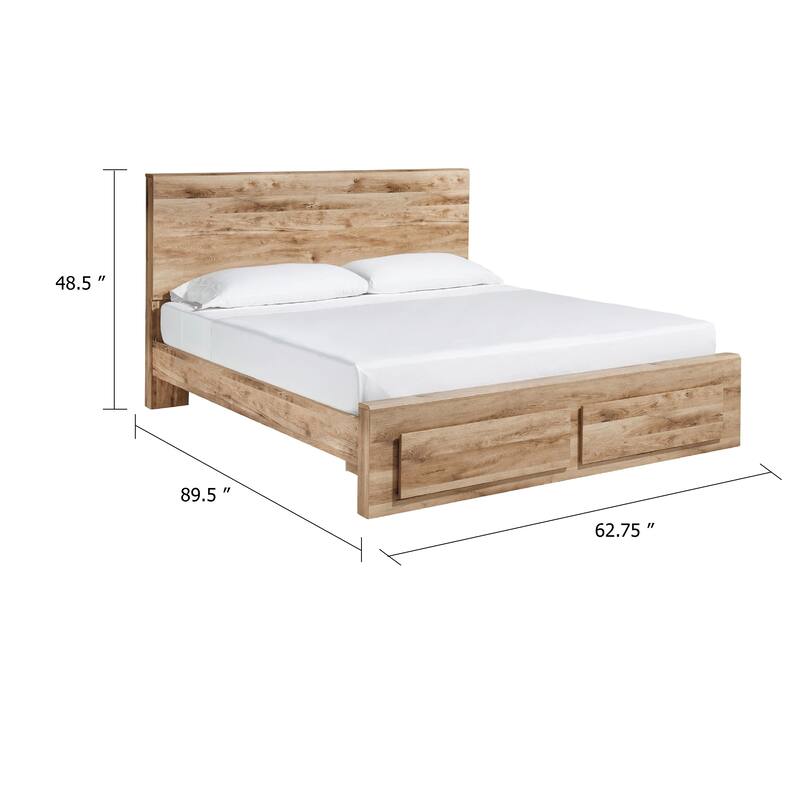 Oma Queen Panel Storage Bed, 2 Footboard Drawers, Rustic Brown Wood