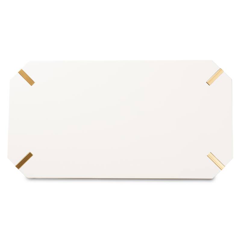 Kassa Glam Brushed Gold Metal and White Finished Wood Coffee Table