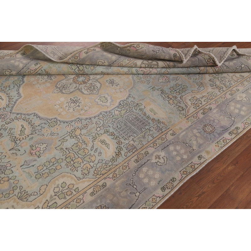 Antique Distressed Tabriz Persian Rug Home Decor Handmade Wool Carpet - 6'5" x 9'7"