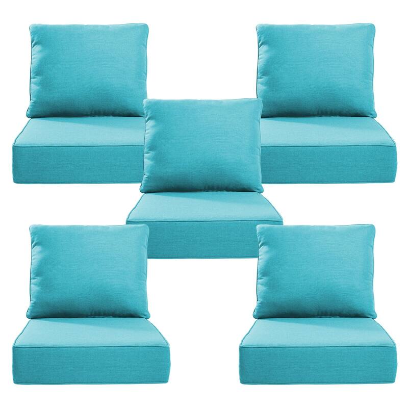 22" W x 24" D x 6" T Outdoor Lounge Chair Replacement Cushion Set Water and Fade Resistant - 5 Sets - Light Blue