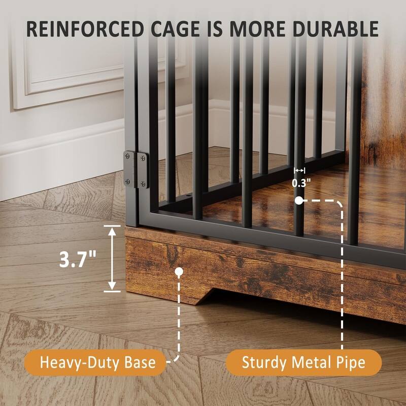 48" Farmhouse Dog Kennel Crate Furniture End Table with Bowl Storage Drawers