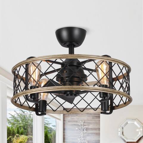 22.5" Farmhouse 3-Blade Metal Cage Ceiling Fan with Remote