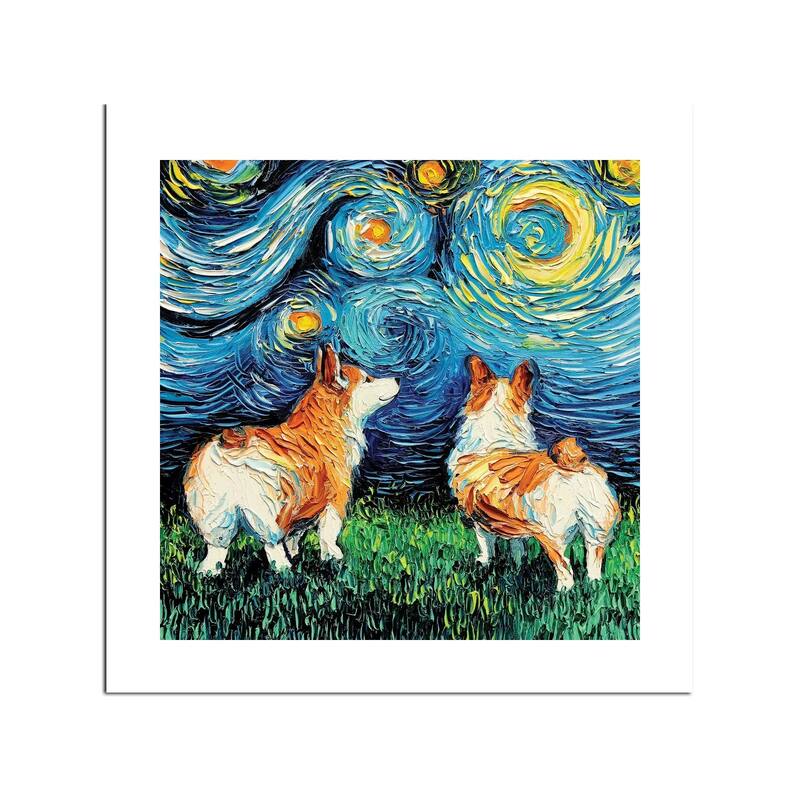 Corgi Night Fine Art Paper Print by Aja Trier - Multi