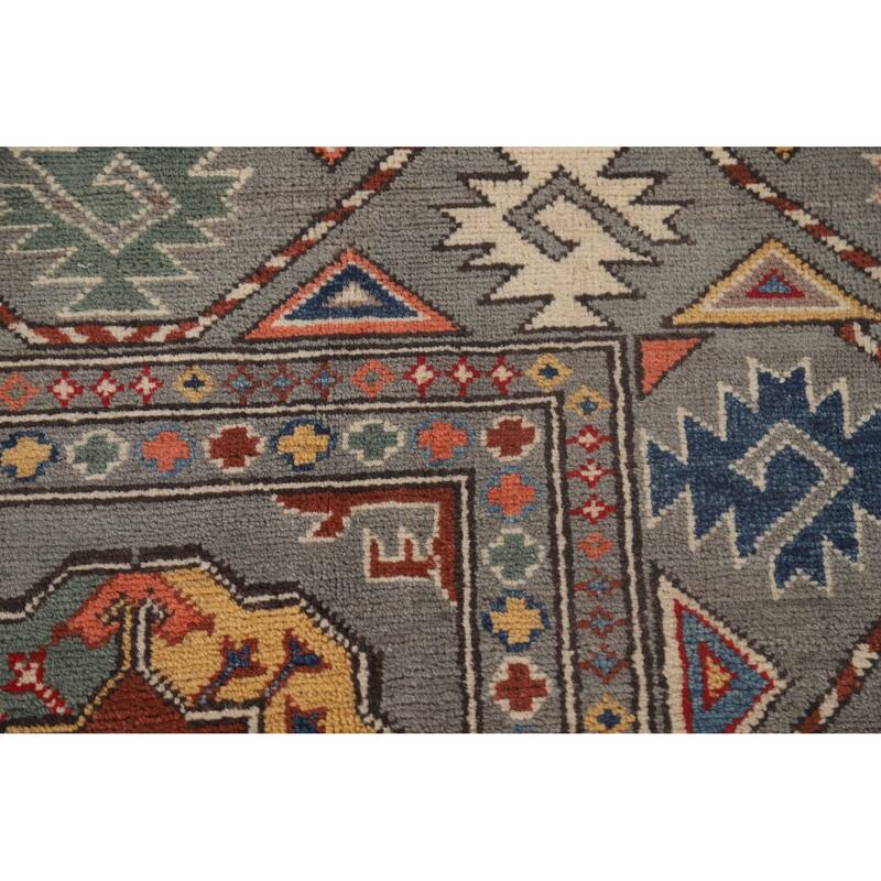 All-Over Geometric Kazak Oriental Area Rug Handmade Wool Carpet - 6'4"x 9'9"