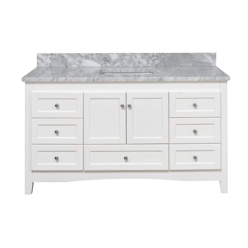 KitchenBathCollection Abbey 60" Single Bathroom Vanity with Carrara Marble Top
