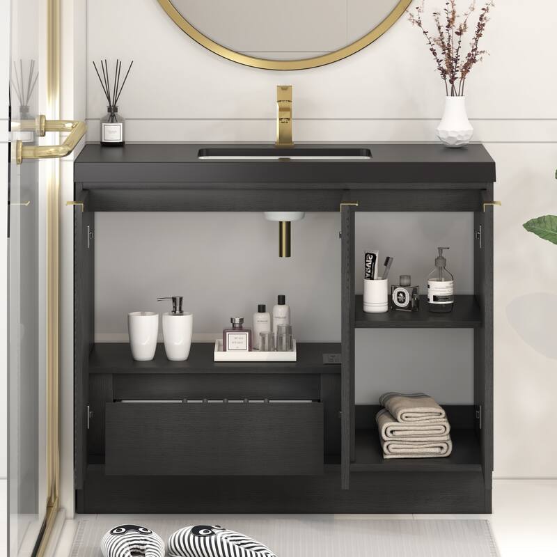 Milano 42" Freestanding (L) Bathroom Vanity with Black Acrylic Sink