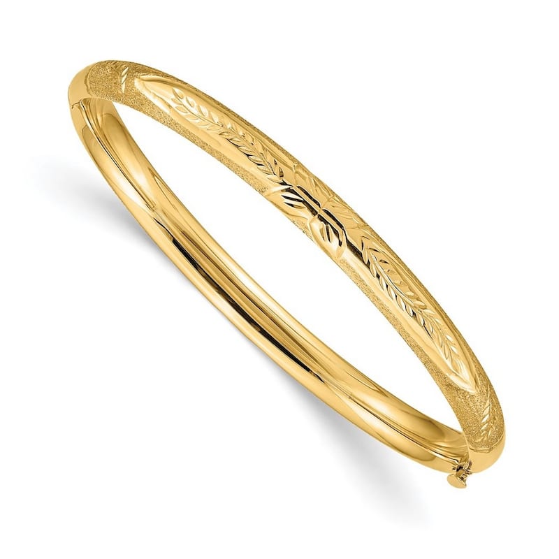 Curata 14k Yellow Gold Hollow Hinged Safety bar Sparkle-Cut 3/16 Florentine Engraved Baby Bangle Bracelet