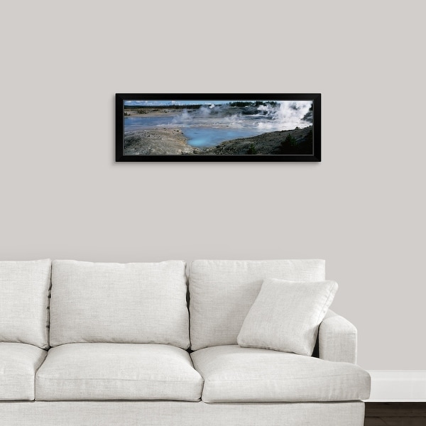 "Wyoming, Yellowstone National Park, Porcelain Basin, View of the Norris Geyser Basin" Black Framed Print