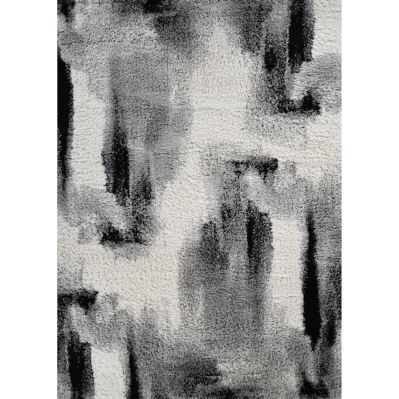 Noori Rug Lux Gordon Abstract Modern 2-inch Thick Shag Rug - 8'9" x 12'2" - Grey/Black