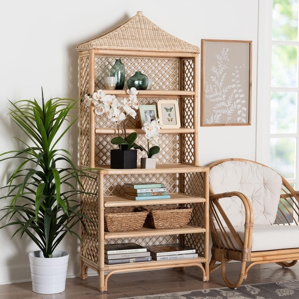 Adonis Natural Rattan Display Shelf - Freestanding 6-Tier bookcase