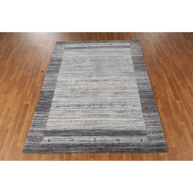 Hand Knotted Oriental 100% Wool Carpet Tribal Tribal Greys & Charcoal Gabbeh Area Rug - 7' 7'' X 5' 6''
