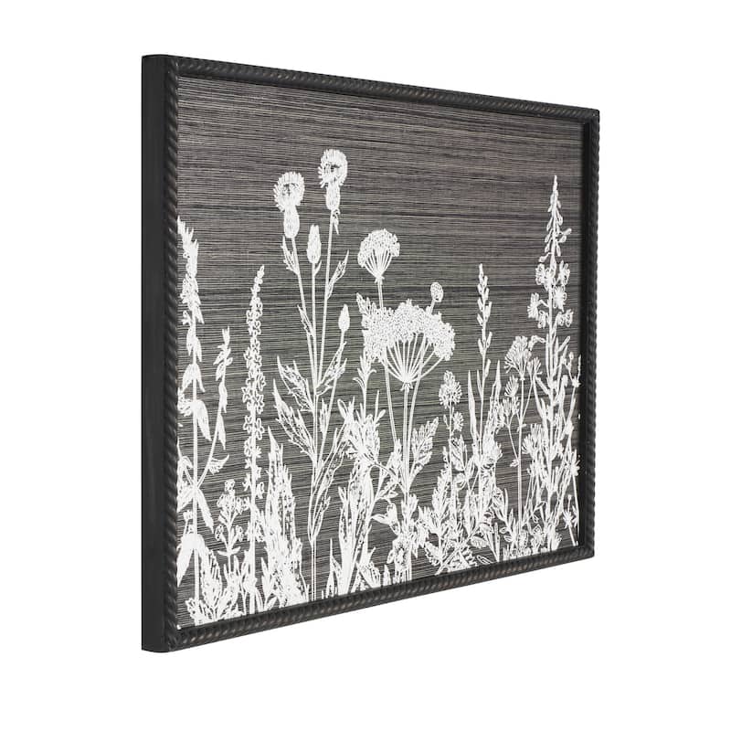 Wood Floral Relief Wall Decor with Gray Textured Backing and Black Twisted Frame - Black - Roche River Decor