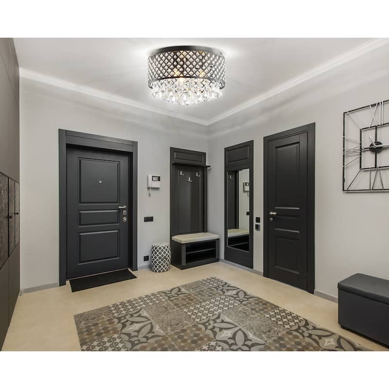 Ellen 3-Light Crystal Drops/Metal ,LED Flush Mount, by JONATHAN Y