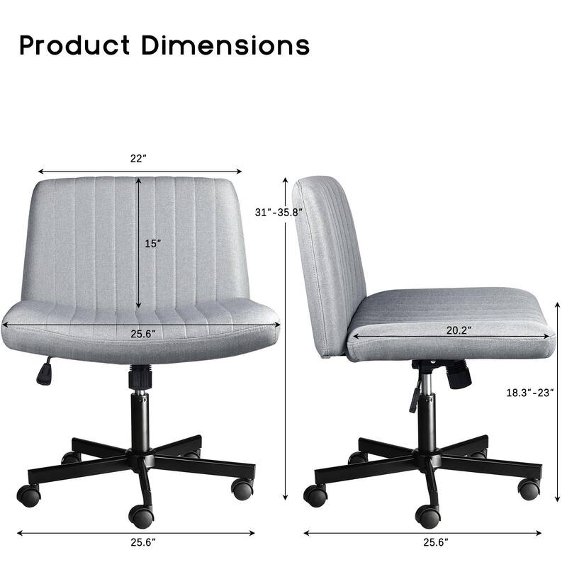 Bossin Criss Cross Chair Armless Office Desk Chair with Wheels,Fabric Padded Cross Legged Chair, Swivel Wide Seat Vanity Chair