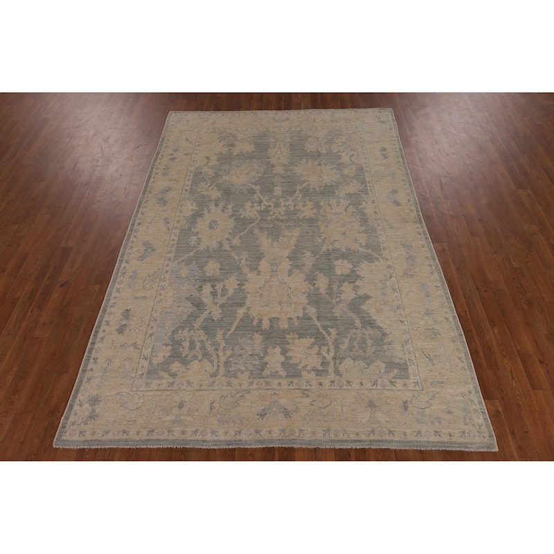 Vegetable Dye Grey Oushak Oriental Area Rug Hand-Knotted Wool Carpet - 6'2"x 9'2"