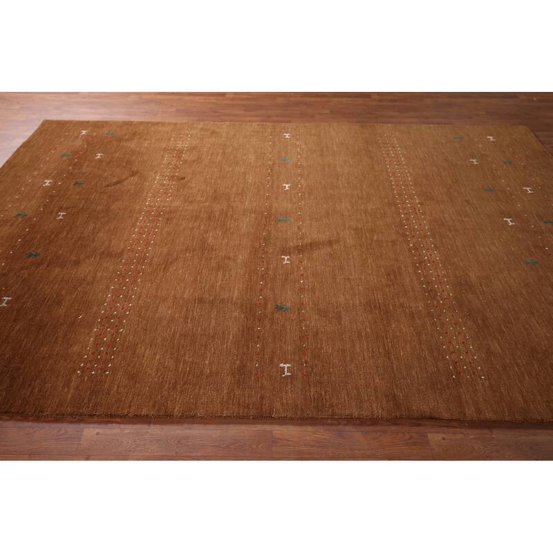Brown Gabbeh Oriental Area Rug Hand-Knotted Tribal Wool Carpet - 6'9"x 9'7"