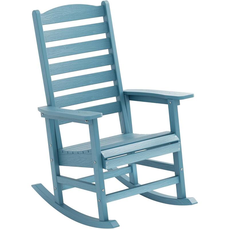WINSOON All Weather HIPS Outdoor Rocking Chair with Curved Backrest - Single - Blue